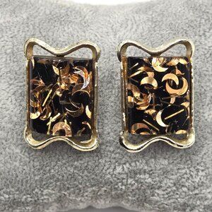 Vtg Pam Signed Quarter Moon Clip on Earrings 50s Mid-Century Celestial Whmsigoth